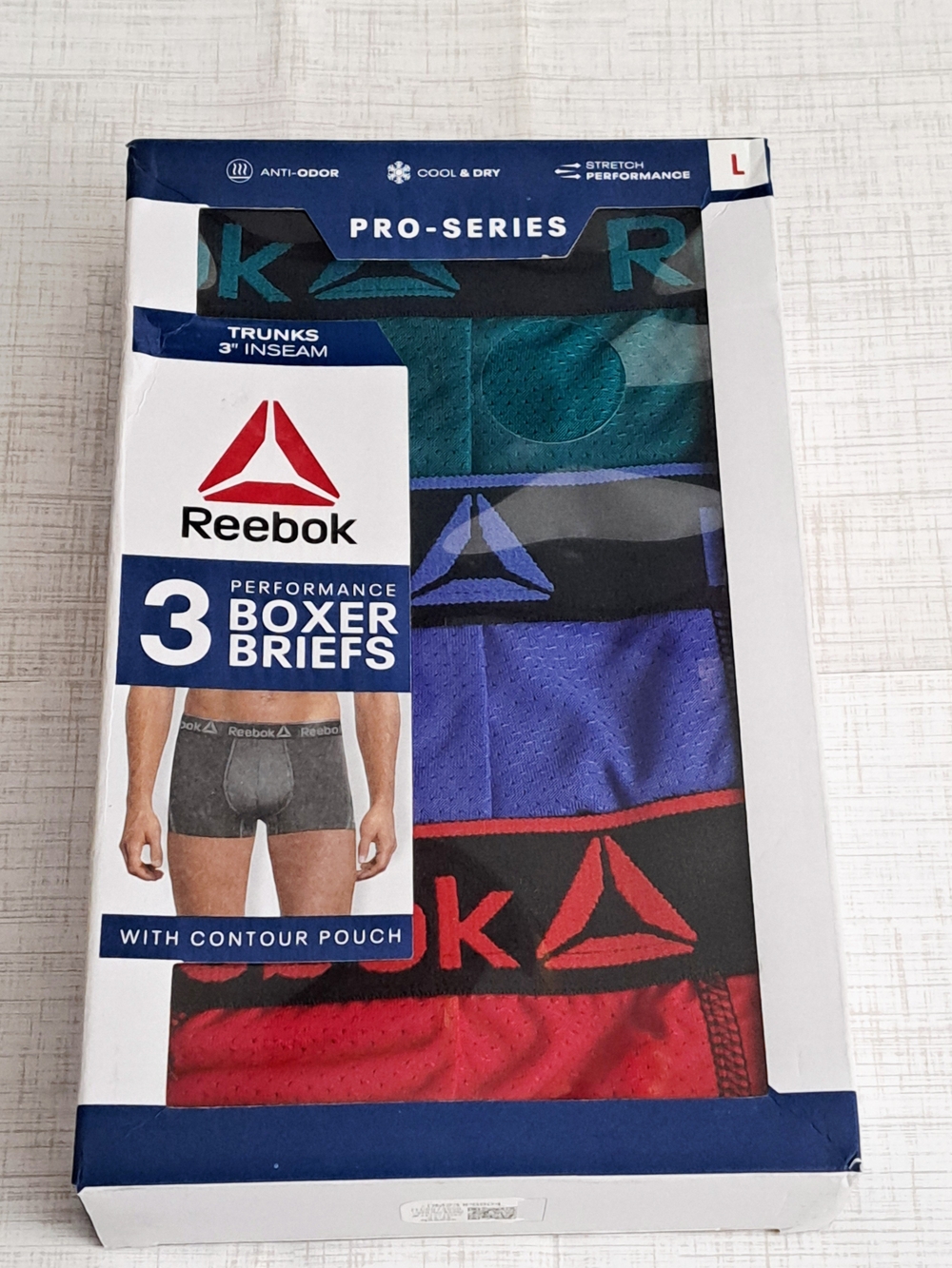 Reebok Men's Pro-Series 3-Pack Performance Boxer Briefs in Teal, Blue, and Red
